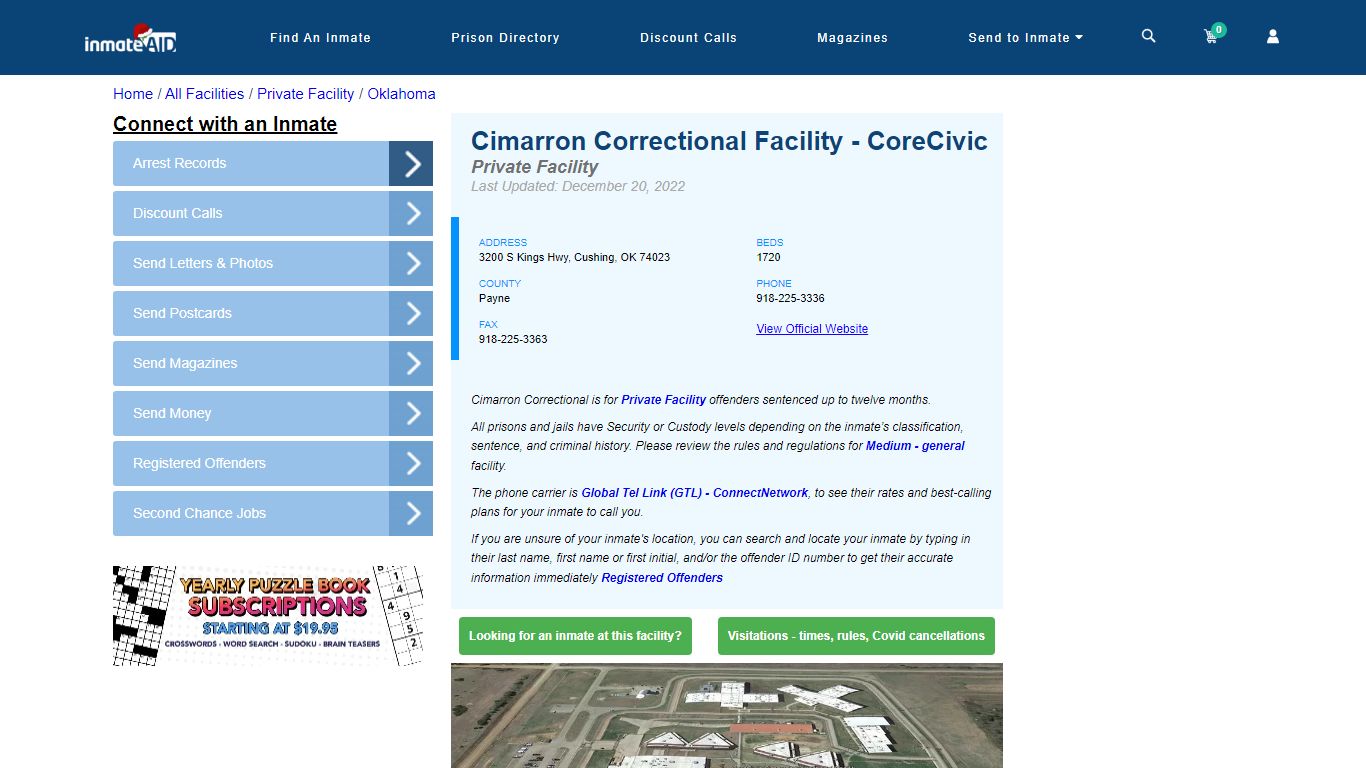 Cimarron Correctional Facility - CoreCivic - Inmate Search - Cushing, OK