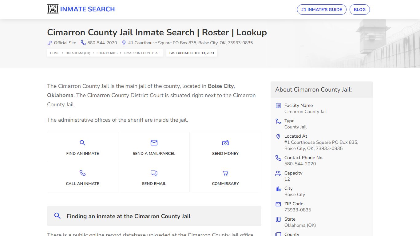 Cimarron County Jail Inmate Search | Roster | Lookup